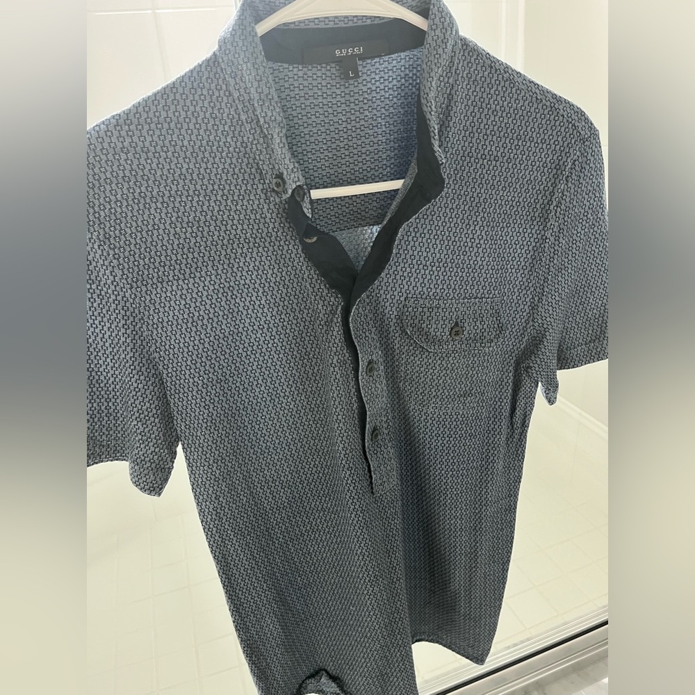 Gucci Navy Geometric Short Sleeve Polo